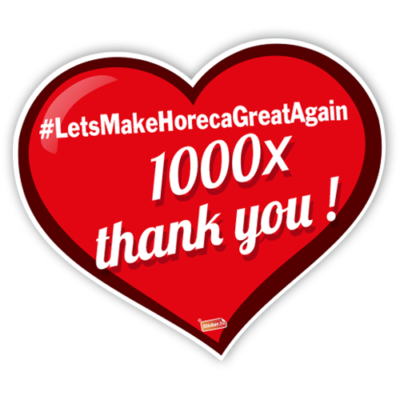 Horeca sticker "1000x Thank You" in hartvorm  (29 x 33cm)